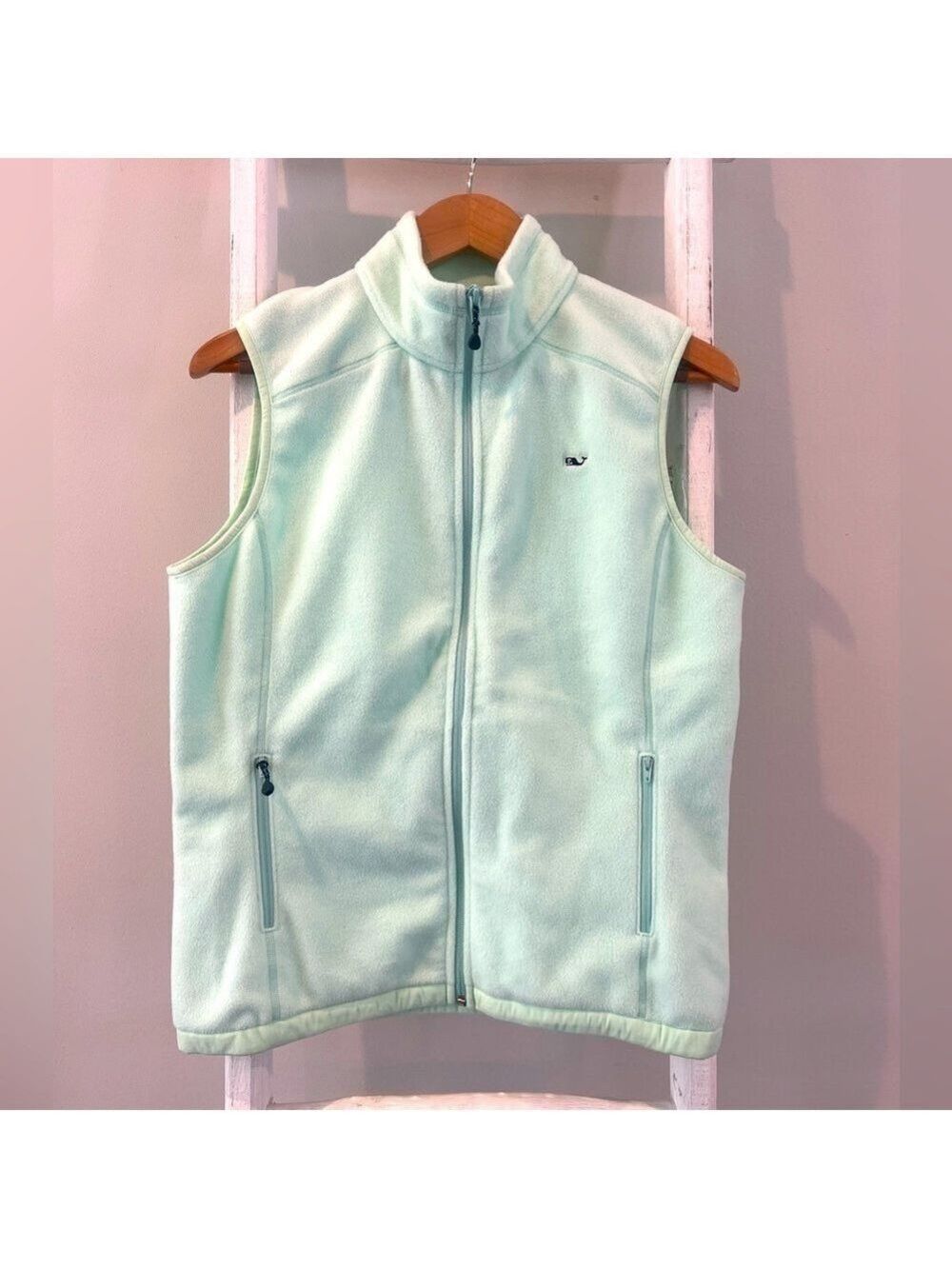 Vineyard vines mint sleeveless fleece full zip up logo vest size small